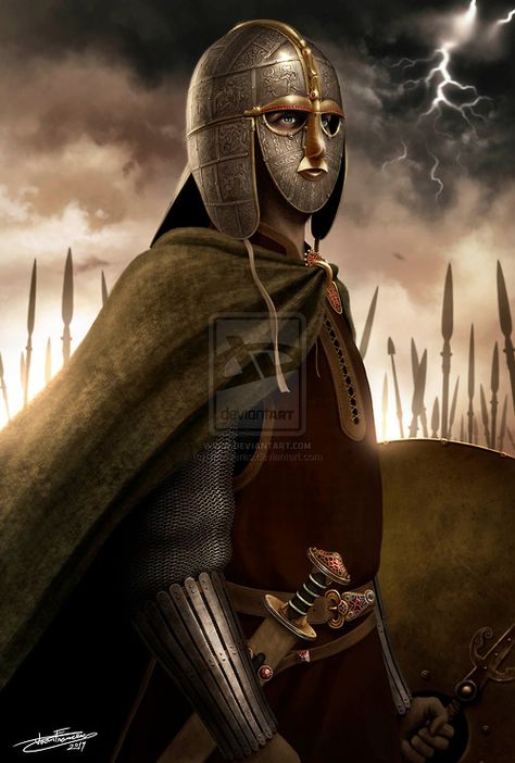 thevikinglongship: Anglo Saxon King by JFoliveras Anglo Saxon Tattoo, Germanic Warrior With Helmet, Anglo Saxon Warrior Art, Highland Warrior Art, Anglo Saxon Armor, Saxon History, Anglo Saxon Shield, Anglo Saxon Kingdoms, Anglo Saxon Kings