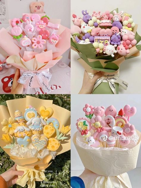 Mochi Shop, Clay Bouquet, Flower Boquet, Foam Clay, Floral Cards Design, Flower Bouquet Diy, Clay Diy Projects, Flower Bucket, Cute Polymer Clay