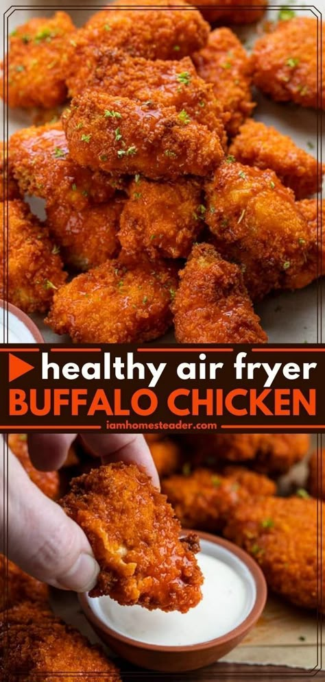 Boneless Chicken Air Fryer Recipes, Gameday Chicken Recipes, Things To Make With Buffalo Sauce, Air Fryer Buffalo Chicken Breast, Easy Chicken Dinner Air Fryer, Buffalo Chicken Tender Recipes, Air Fry Boneless Chicken Breast, Football Chicken Recipes, Boneless Chicken Wings Recipe Air Fryer