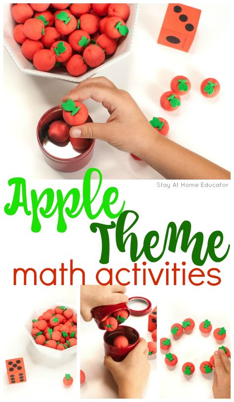 6 apple theme math activities for preschoolers Apples Math Activities Preschool, Apple Themed Preschool Centers, Apple Theme Block Center, Apple Themed Math Activities, Apple Tree Math Activity, Math Apple Activities, Apple Theme Activities, Preschool Apple Activities, September Preschool