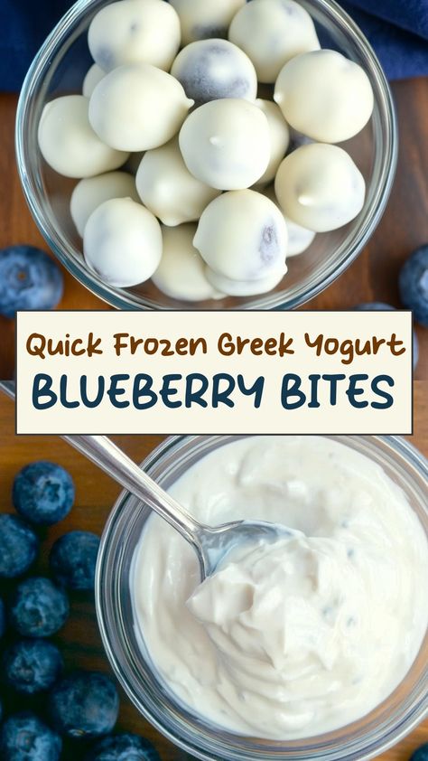 Indulge in a guilt-free sweet treat with these Frozen Greek Yogurt Blueberry Bites! These refreshing and flavorful bites are perfect for satisfying your dessert cravings. Made with wholesome ingredients, they're a healthy option that everyone will love. Whip up a batch to have on hand for when you need a refreshing snack or post-dinner dessert. These frozen treats are great for satisfying your sweet tooth without any of the guilt! Treat yourself to these delicious Frozen Greek Yogurt Blueberry B Quick Easy And Healthy Desserts, Berry Snack Ideas, Easy Dessert Ideas Healthy, Quick Snack For Party, Healthy Snack When Craving Sweets, Recipes Using Greek Yogurt Desserts, Healthy Yogurt Bites, Cool Whip Healthy Snacks, Dessert Using Yogurt