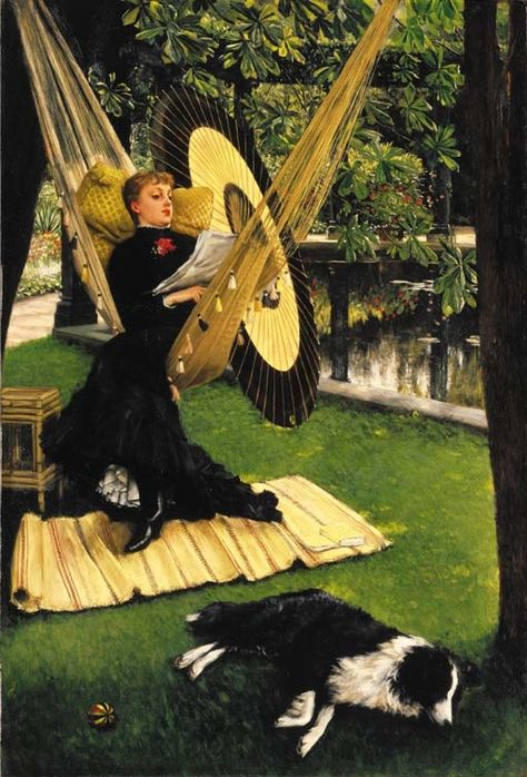 The Hammock by James Jacques Joseph Tissot James Tissot, Simple Prints, Human Emotions, Chiaroscuro, Victorian Era, Soft Pastel, Earth Tones, Painting Techniques, Impressionism