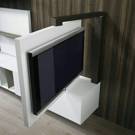 Modern TV stand. Tv A Muro, Swivel Tv Stand, Suport Tv, Hidden Tv, Tv Wall Decor, Tv Wall Design, Tv Unit Design, Tv Furniture, Living Room Tv Wall