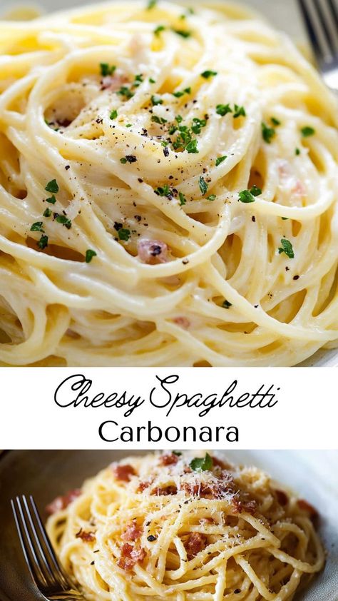 Rich, creamy, and utterly satisfying, this cheesy carbonara is a pasta lover’s dream! With pancetta, Parmesan, and a silky egg-based sauce, it’s a restaurant-worthy dish you can enjoy at home. Carbonara Pasta Pancetta, Simple Carbonara Recipe, Creamy Spaghetti Sauce, Carbonara With Pancetta, Carbonara Pasta Sauce, Carbonara Pasta Creamy, Cheesy Pasta Sauce, Easy Carbonara Recipe, Creamy Carbonara