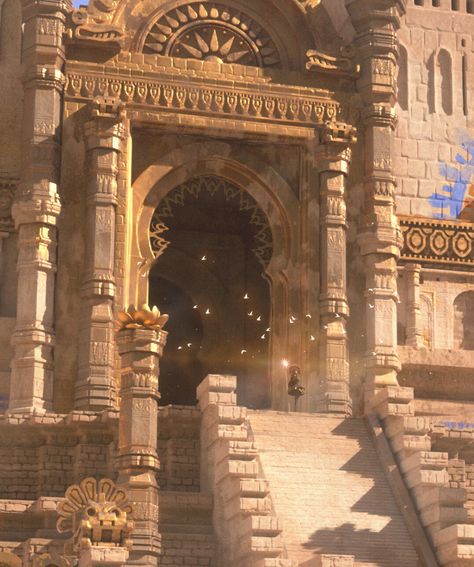 ArtStation - Sun Ancient City, ANfei YU Ancient Cities Art, Ancient City Fantasy Art, Ancient Temples Concept Art, Ancient City Aesthetic, Fantasy Desert Kingdom, Ancient Egypt City Concept Art, World Concept Art, Medieval Egypt, Ancient Egyptian City