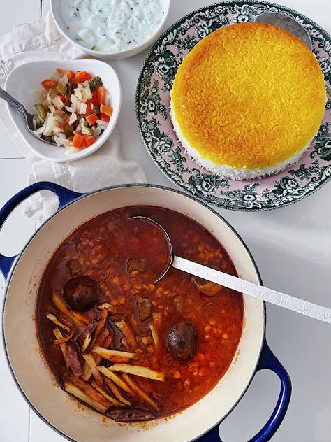 Gheymeh Gheimeh Recipe, Gheymeh Stew, Iranian Dishes, Iranian Recipes, Persian Recipes, Yellow Split Peas, Split Peas, Persian Cuisine, Lentil Stew