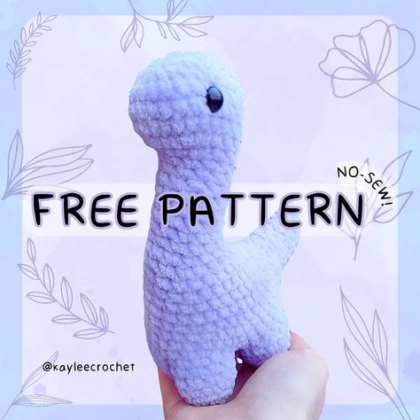 🦕 FREE PATTERN 🦕 🦕 This is a no-sew brontosaurus crochet pattern, and... it's free! (Edit) R16 of the body should be (16) sts R9 of the… | Instagram Crochet Amigurumi Quick, Crochet Stuffed Dinosaur Free Pattern, Plush Dinosaur Crochet Pattern, Crochet One Color Projects, Free Crochet Patterns Amigurumi No Sew, Small Dino Crochet Pattern Free, Crochet Plushies Pattern Free No Sew, No Sew Crochet Plushies, Dinosaur Free Crochet Pattern