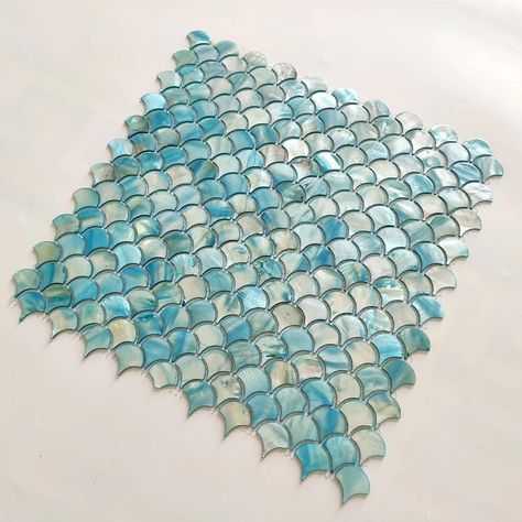 Shell Bathroom Decor, Shower Mosaic Tile Ideas, Tile Art Wall, Seashell Tile, Mother Of Pearl Tile, Pearl Tiles, Mermaid Tile, Shell Mosaic Tile, Backsplash Bathroom Wall