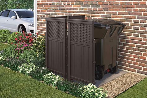 AmazonSmile : Suncast 4 Panel Outdoor Screen Enclosure - Freestanding Wicker Resin Reversible Panel Outdoor Screen - Perfect for Concealing Garbage Cans, Air Conditioners - Brown : Deck Boxes : Gateway Trash Can Storage Outdoor, Brown Deck, Hide Trash Cans, Garbage Can Storage, Outdoor Trash Cans, Screen Enclosures, Outdoor Screens, Deck Boxes, Privacy Screen Outdoor