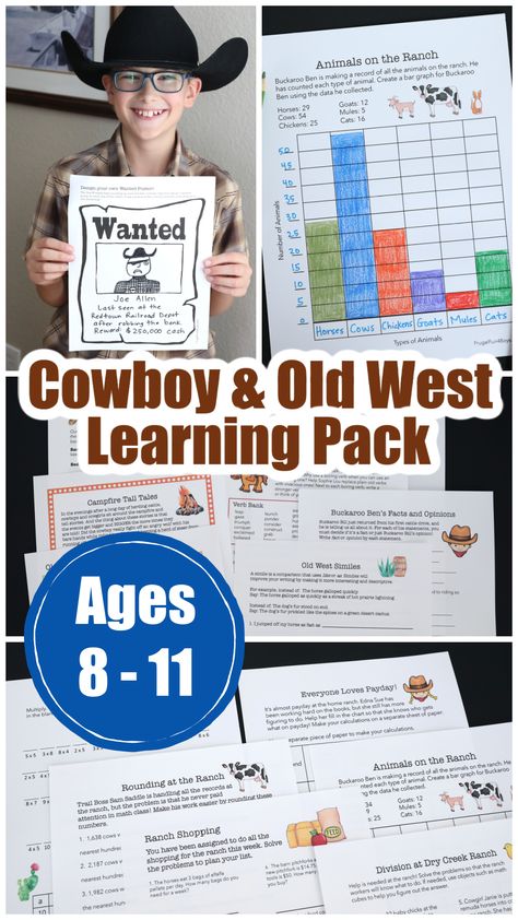 Cowboy and Old West Learning Pack - Frugal Fun For Boys and Girls Wild West Unit Study, Story Telling Activities, Division Word Problems, Handwriting Paper, Fraction Activities, Westward Expansion, Nonfiction Writing, Work On Writing, Fact And Opinion