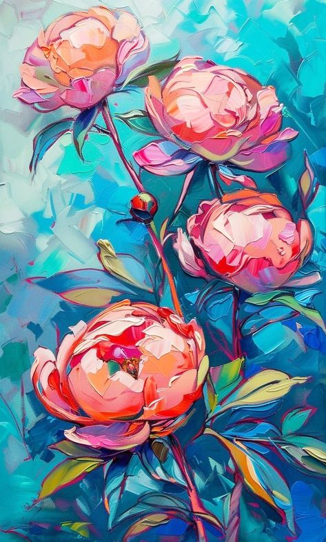 Abstract Peony Painting, Dahlia Flower Painting, Texture Projects, Abstract Peonies, Peony Oil Painting, Pineapple Painting, Colourful Paintings, Floral Paintings Acrylic, Erin Hanson