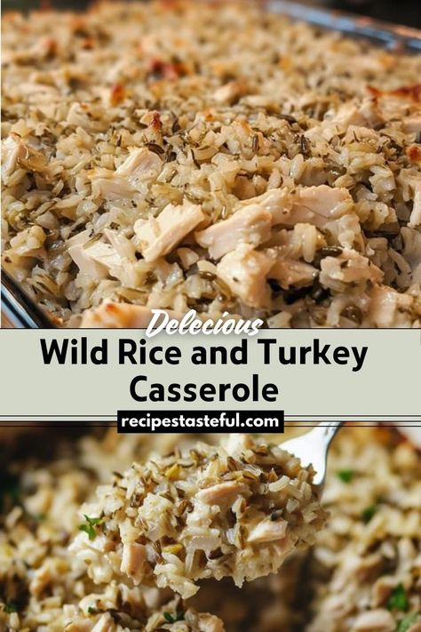 A comforting and hearty dish made with wild rice, tender turkey, and sautéed vegetables, all baked in a creamy sauce. Perfect for using up leftover turkey. Rice And Turkey, Wild Rice Recipes, Wild Rice Casserole, Cooking Wild Rice, Turkey Casserole, Festive Appetizers, Christmas Recipes Easy, Christmas Food Dinner, Leftover Turkey