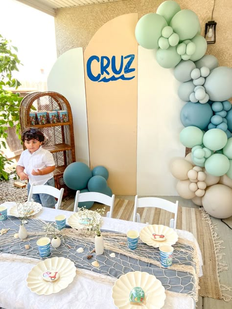 Ocean Birthday Table Decorations, Starfish Table Decor, Surf Birthday Table Decor, Surf Party Table Decor, Luca Centerpieces Ideas, Luca First Birthday Theme, Luca Themed Party, Disney Luca Birthday Party Ideas, Luca Theme Birthday Party