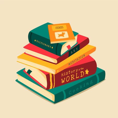 Hand drawn flat stack of books | Premium Vector #Freepik #vector #stack-books #literary #reading-illustration #literature Stacked Books Illustration, Book Stack Illustration, Stack Of Books Illustration, Reading Illustration, Stack Books, Stacks Of Books, Book Icons, Book Drawing, Cartoon Images