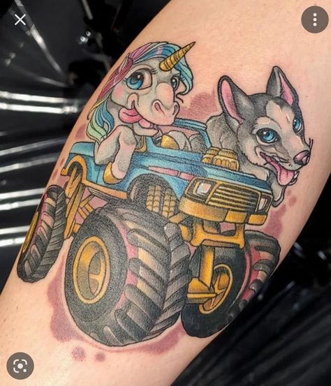 Monster Truck Tattoo, Minneapolis Tattoo, New School Tattoos, Photo Realism Tattoo, Canvas Tattoo, Siren Tattoo, Truck Tattoo, Usa Tattoo, C Tattoo