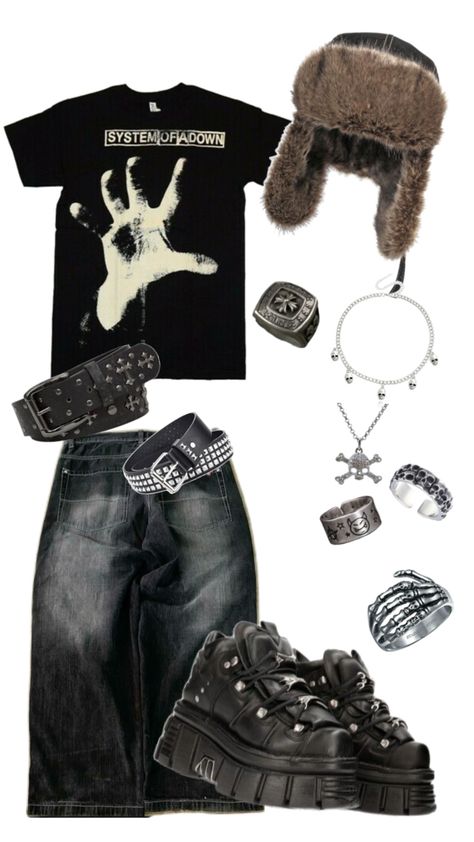 Emo Outfits Accessories, Baggy Guy Clothes, Rock Guys Aesthetic, 80's Rock Fashion, Scene Aesthetic Outfits Male, Boys Y2k Outfits, Men Emo Outfits, Rockstar Aesthetic Outfits Men, Men Y2k Outfits