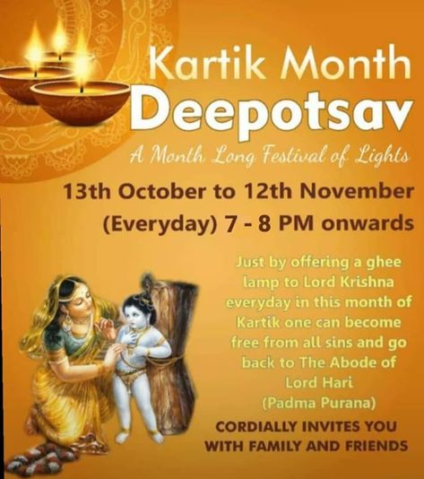 Kartik month Deepotsav  Every night 7-8 PM From 13th Oct - 12th Nov  #krishna #devotion #love #instagood  #photooftheday #fashion #beautiful #happy #cute #iskcon #Kartik Kartik Month Lord Krishna, Kartik Month, Diwali Pictures, Rama Image, Lord Rama Images, All Sins, Lord Rama, Lettering Art, Hand Lettering Art