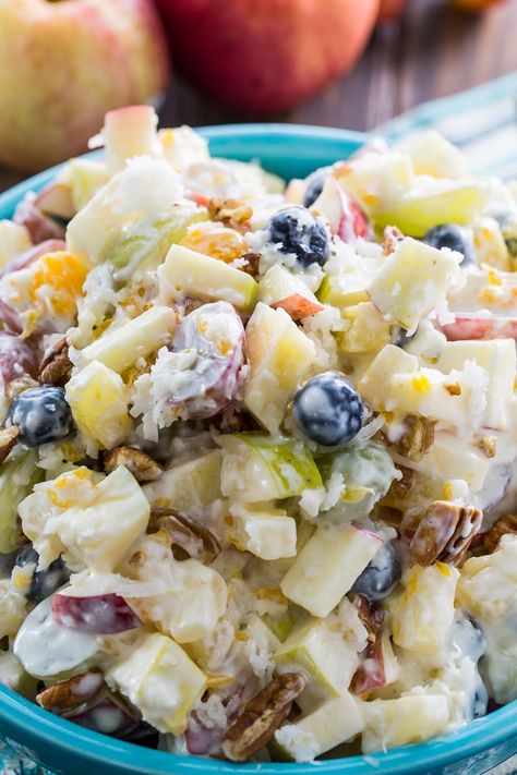 Creamy Fruit Salad - Spicy Southern Kitchen Fruit Salad Mayonnaise, Fruit Salad With Pecans, Fruit Salad With Mayonnaise, Frogeye Salad, Fruit Salad With Apples, Fruit Salad With Coconut, Easter Fruit Salad, Snickers Caramel Apple Salad, Creamy Fruit Salad