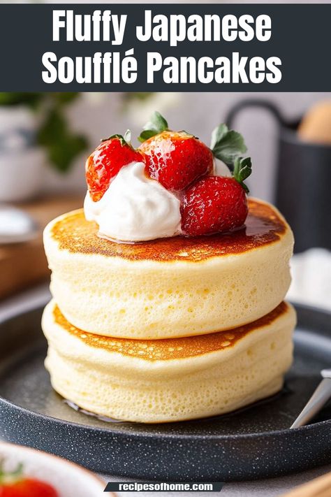 These Fluffy Japanese Soufflé Pancakes are a breakfast dream come true! 🥞 Soft, jiggly, and melt-in-your-mouth delicious, they’re perfect for brunch or a sweet treat. Follow our step-by-step guide to master these ultra-light, airy pancakes that will impress everyone at the table! 🌸✨  #SoufflePancakes #FluffyPancakes #JapaneseRecipes #BrunchIdeas #BreakfastGoals #FoodLover #PancakeRecipe #CookingTips #JigglyPancakes #BrunchInspo Soft Pancakes Breakfast Recipes, Pancake Recipe Sweet, Crispy Fluffy Pancakes, Puffed Pancake Recipe, Jiggly Pancakes Recipe, Japanese Souflee Pancakes Recipe, Mini Fluffy Pancakes, How To Make Souffle Pancakes, Panakuken Recipe