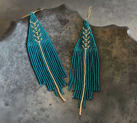 Stella Boho Beaded Earrings | Emerald Green - Nakawe Cactus Seed Bead Earrings, Boho Bead Earrings, Beaded Native American Earrings, Beaded Earing Designs, Bugle Beads Earrings, Modern Beaded Jewelry, Green Seed Bead Earrings, Turquoise Beaded Earrings, Seed Bead Earrings Patterns