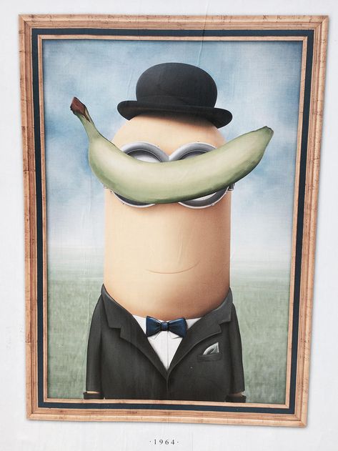 Minion meets Magritte. (Click to enlarge.) Art Appropriation Ideas, Art Parodies, Minion Art, Son Of Man, René Magritte, Banana Art, Art Parody, Famous Artwork, Rene Magritte