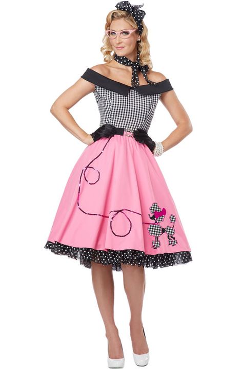 Nifty 50's Adult Costume - Pure Costumes Poodle Skirt Halloween Costume, Rock N Roll Costume, Girls Poodle Skirt, Poodle Skirt Costume, 1950s Fancy Dress, Outfit Nero, Poodle Dress, 50s Costume, Teacher Dress