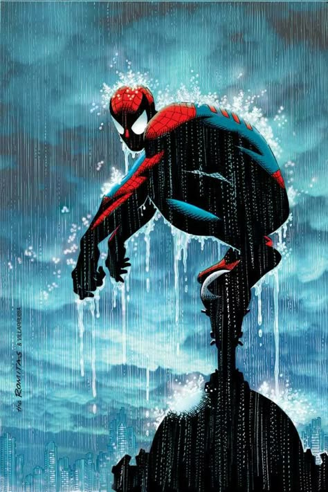 Rain Poster, Art Spiderman, Spiderman Comic Art, John Romita Jr, Spiderman Artwork, Marvel Spiderman Art, Spiderman Comic, Ms Marvel, Amazing Spider Man