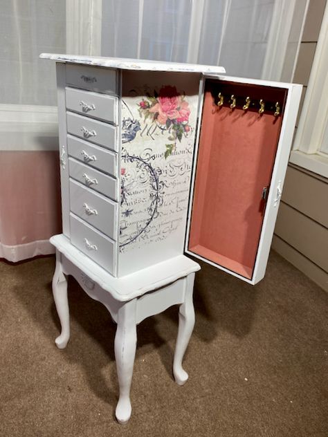 Jewelry Armoire “I Feel Pretty” – KellaChic Tall Jewelry Box Makeover Diy, Modern Jewelry Armoire, Chalk Painted Jewelry Armoire, Chalk Paint Jewelry Armoire, Refurbished Jewelry Armoire, Jewelry Armoire Makeover Diy, Tall Jewelry Box, Jewelry Armoire Makeover, Armoire Ideas