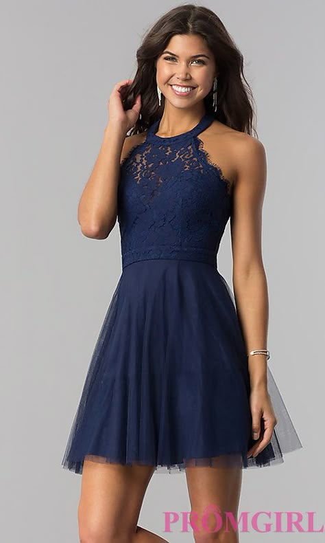 Image of high-neck short halter party dress for homecoming. Style: LP-27125 Front Image Gr 8 Grad Dresses, Grade Dresses, Winter Formal Dresses Short, Confirmation Dresses, Halter Party Dress, Winter Formal Dresses, 파티 드레스, Graduation Dresses, Formal Dresses Short