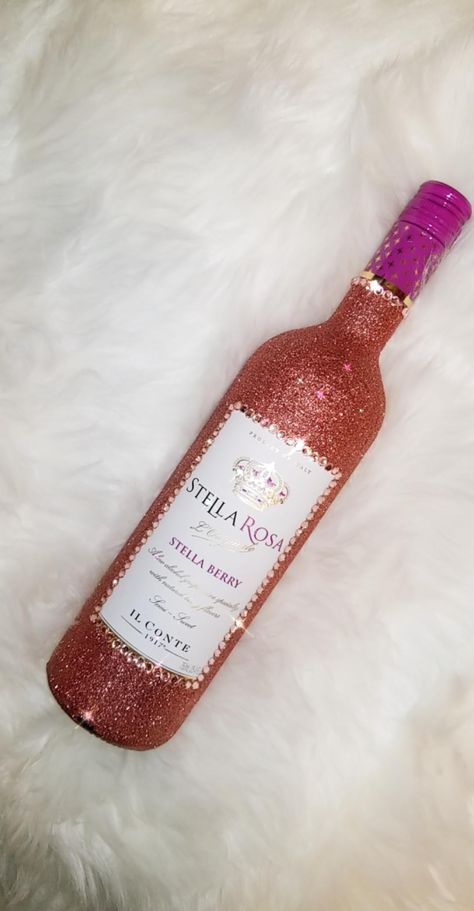 Glitter pink wine bottle Pink Wine Bottles, Wine Bottle For Quinceanera, Pink Glitter Bottle, Customised Wine Bottles, Bedazzled Liquor Bottles, Glitter Bottles, Bedazzled Bottle, Glitter Wine Bottles, Alcohol Bottle Crafts