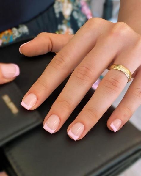 Light Pink French Tip Nails Square Short, Cute Nails Acrylic Square Short, Square Short Acrylics, Light Pink French Tips Square, Short Square Tip Nails, Square French Tips Short, Nails Inspired Short, Nails Inspo Square Short, Light Pink French Tip Square