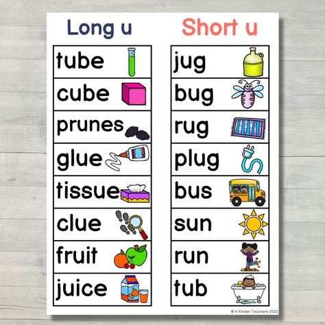 Long U Sound Words, Long U Sound, U Phonics, English Vowels, Vowel Lessons, Long U Words, Long E Words, Jolly Phonics Activities, Words Worksheet