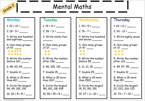 Grade 2 mental maths Mental Maths Worksheets For Grade 1, Mental Math Tricks, Maths Worksheet, Mental Maths Worksheets, Mental Maths, Addition Words, Math Addition Worksheets, Addition Word Problems, 3rd Grade Math Worksheets