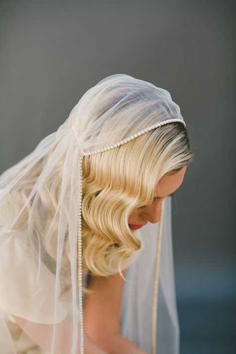 This star-studded Vintage Juliet Cap Wedding Veil with the perfect Silver or Gold Rhinestone Edge is sure to inspire the Art Deco 1920s Gatsby flair youve wanted all along as you hear the words, You may kiss the bride! What a beauty!  Captured Rhinestone Juliet Bridal Cap #1209  - 100% handmade in USA - Bridal Illusion Tulle - High quality strand of rhinestones run along the front edge - Silver or Gold rhinestones available - Two hand-sewn silver or gold metal 1.5 combs on each side - Shown i... Juliet Cap Veil, Retro Cap, Cap Veil, Wedding Veil Vintage, Bridal Cap, Veil Headpiece, Vintage Wedding Hair, Beaded Edge, Most Beautiful Wedding Dresses