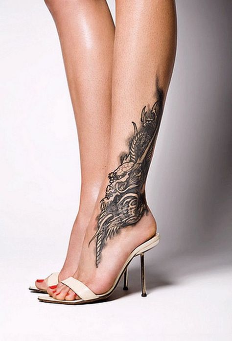 Lower leg to Ankle Tattoo Smallish Tattoos, Klimt Tattoo, Calf Tattoos For Women, Best Leg Tattoos, Lower Leg Tattoos, Ankle Tattoo Designs, Ankle Tattoos For Women, Dragon Tattoo For Women, Tattoos For Black Skin