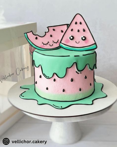 Cartoon Cake Without Fondant, Trendy Cakes 2024, Carton Cake Ideas, Girls Cake Ideas, Birthday Cake Ocean, Cartoon Cake Ideas, Summer Cake Designs, Carton Cake, 2d Cake