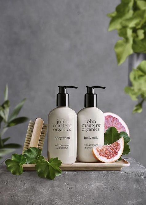 John Masters Organics Body Wash and Body Milk with geranium and grapefruit, body care, shower essentials, body products, organic body care, organic skincare, skincare junkie, self care aesthetic Skin Essential Oils, Organic Body Wash, John Masters Organics, Natural Body Lotion, Natural Body Wash, Essential Oil Benefits, Geranium Essential Oil, Body Milk, Moisturizing Serum