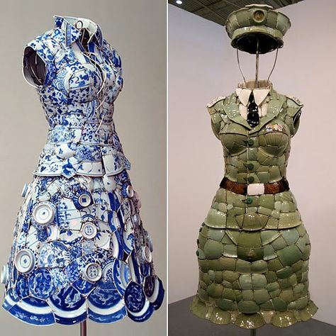 ceramic dresses Shard Art, Body Architecture, Broken Porcelain, Meat Dress, Unconventional Materials, Messy Nessy Chic, Chandelier Art, Floral Mosaic, Brand Personality