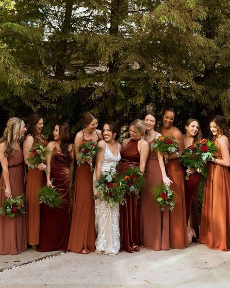 Rust Dresses, Burnt Orange Bridesmaid, Bridesmaid Dress Ideas, Maid Of Honor Dress, Burnt Orange Bridesmaid Dresses, Fall Wedding Bridesmaids, Rust Bridesmaid Dress, Rusting Wedding, Orange Bridesmaid