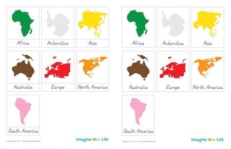 Montessori Continents Map & Quietbook with Free 3-Part Cards from Imagine Our Life Montessori Continents, Montessori Geography, Montessori Printables, Geography For Kids, Geography Activities, Continents And Oceans, Montessori Lessons, Teaching Geography, Homeschool Geography