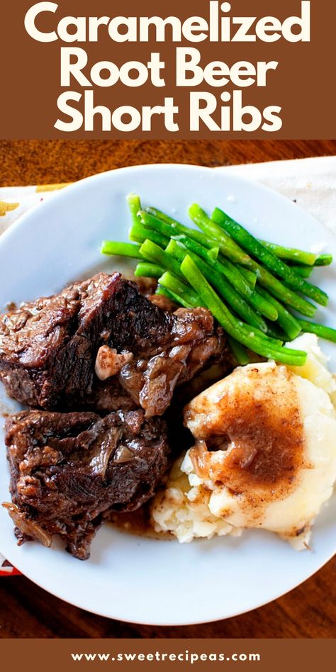 Beer Short Ribs Recipe, Dr Pepper Short Ribs, Short Ribs Crock Pot, Beer Braised Short Ribs, Beer Braised Beef, Root Beer Recipe, Boneless Short Ribs, Beer Dinner, Boneless Beef Short Ribs