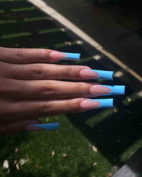 Blue French Tip, Long Square Nails, Blue Acrylic Nails, Colored Acrylic Nails, White Acrylic Nails, French Tip Acrylic Nails, Simple Acrylic Nails, French Acrylic Nails, Short Square Acrylic Nails