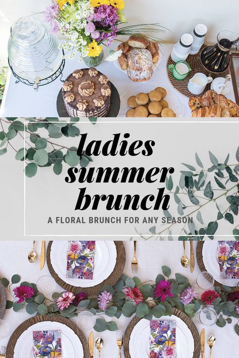 Ladies Brunch Ideas Decor, Ladies Brunch Recipes, Brunch Ideas Decoration Table Simple, Garden Party Brunch Ideas, Perfect Brunch Ideas, Ladies Brunch Party Favors, Lady’s Brunch Ideas, Womens Brunch Ideas, Floral Birthday Brunch