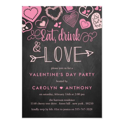 "Eat, Drink & Love" Valentine's Day Party Invitation #affiliate , #Sponsored, #Love#amp#Valentine#quot Digital Invitations Design, Party Stationery, Valentine's Day Party, Holiday Party Invitations, Pink Valentines, Free Birthday Invitations, Valentines Day Party, Free Birthday Invitation Templates, Day Party