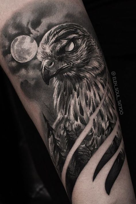 Bow Hunting Tattoos, Black Eagle Tattoo, Falcon Tattoo, Hammer Tattoo, Owl Tattoo Drawings, Hawk Tattoo, Sigil Tattoo, Eagle Tattoos, Back Of Shoulder Tattoo