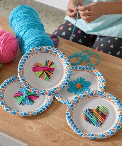 Here is a list of 50 fun craft for kids. . #crafts #art #kidscrafts #yarn #paint #funcrafts #artactivities #howweelearn #lessscreentime #createtime Funny Crafts For Kids, Oppgaver For Barn, Yarn Crafts For Kids, Paper Plate Crafts, Plate Crafts, Childrens Crafts, Fun Crafts For Kids, Craft Time, Craft Patterns