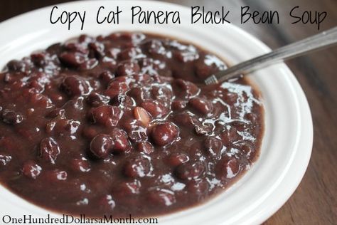 Copy Cat Panera Black Bean Soup - One Hundred Dollars a Month Black Bean Soup Crock Pot, Panera Black Bean Soup, Beans In Crockpot, Black Bean Soup Recipe, Soup Beans, Bean Soup Recipes, Black Bean Soup, Panera Bread, Soup And Sandwich