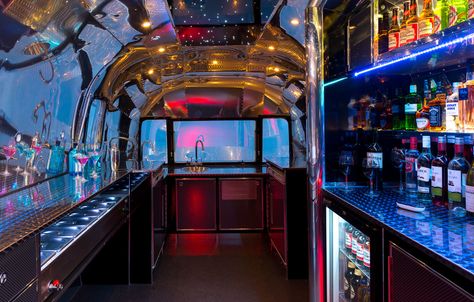 Step Inside the Hardest-Partying Airstream Trailer God Ever Created - Maxim Airstream Bar, Airstream Land Yacht, Mobile Cocktail Bar, Bar On Wheels, Airstream Remodel, Airstream Trailer, Airstream Interior, Airstream Renovation, Retro Caravan