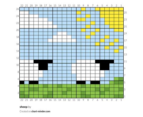 Copy of Copy of sheep by Vasilica Olteanu | Chart Minder Sheep Tapestry Crochet, Sheep Granny Square, Sheep Pixel Art, Tapestry Crochet Charts, Sheep Cross Stitch, Sheep Pattern, Crochet Graphs, Tiny Cross Stitch, Pixel Art Grid