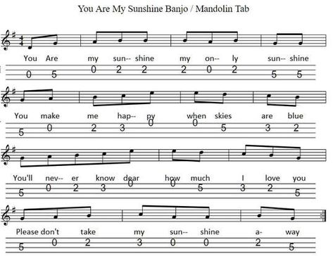 You are my sunshine sheet music for banjo / mandolin tab tuned GDAE For beginners. Easy Mandolin Songs, Mandolin Sheet Music, Learning Mandolin, Mandolin Chords, Mandolin Songs, Healthy Hobbies, Mandolin Music, Ukulele Tabs Songs, Music Reference